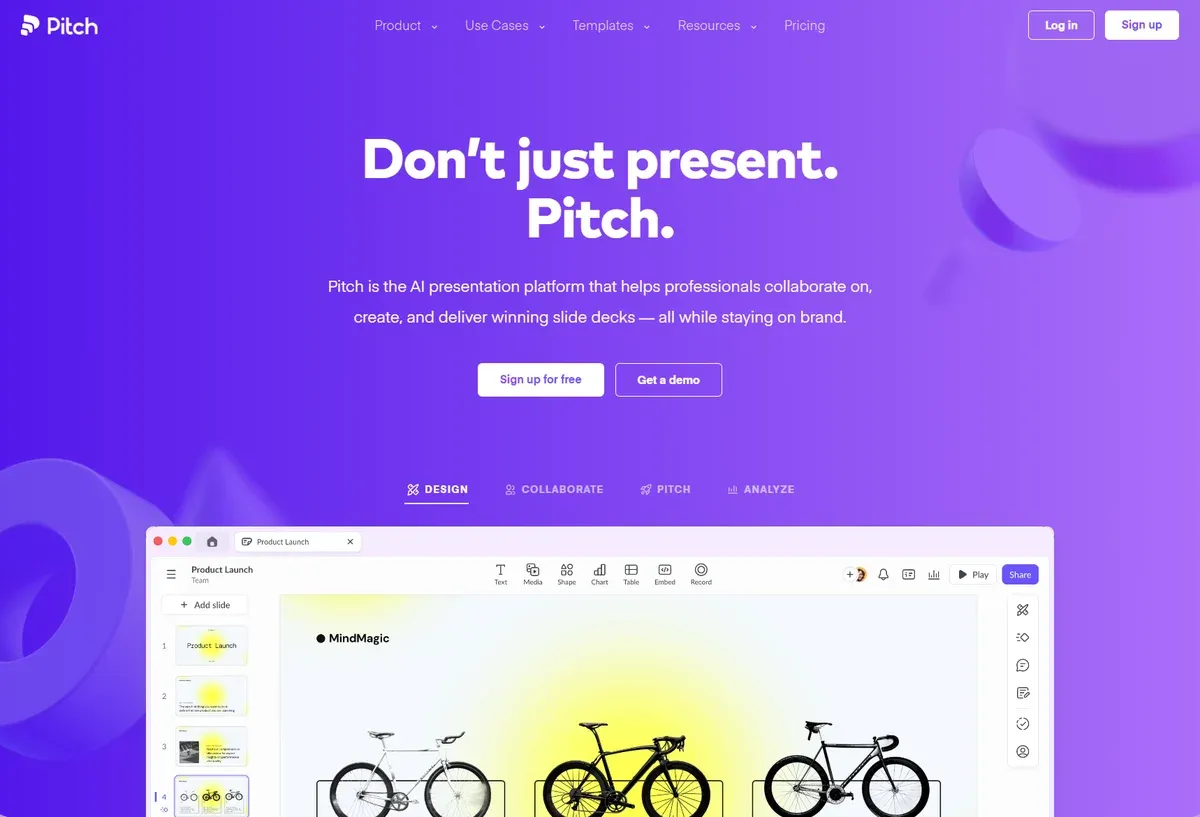 Pitch.com — blob shapes in the hero section background, organic circles as a graphic element